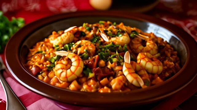  Delicious seafood paella ready to be savored