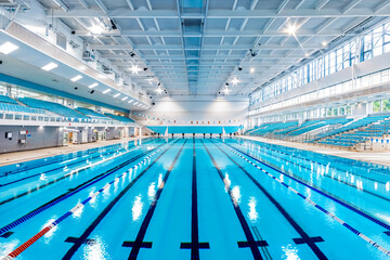 Indoor swimming pool arena, interior, empty