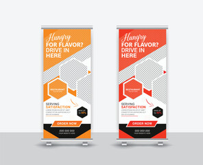 Modern tasty and Delicious food roll-up banner template design. Modern vector template.