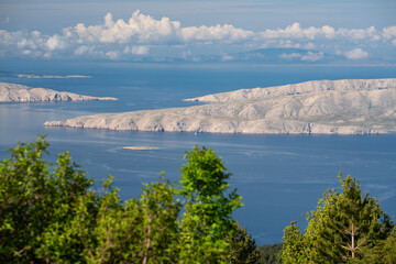 View from the mainland to the island of Krk in the morning light.