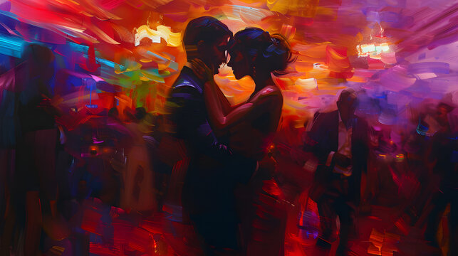 a lively salsa club, a passionate couple whirls and spins across the dance floor