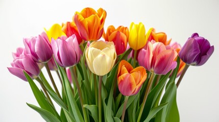 Vibrant bouquet of tulips against a clean, white background