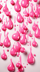 Fototapeta premium Pink Water Drops of Paint Dripped on White Background, Abstract Image, Texture, Pattern Background, Wallpaper, Cover and Screen of Smartphone, Cell Phone, Computer, Laptop, Format 9:16 and 16:9