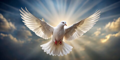 Fototapeta premium Dove of Peace Soaring Through Heavenly Rays, Dove, Peace, Hope, Religion