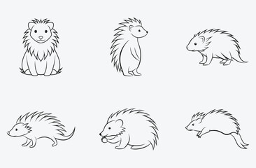 Elegant Porcupine Line Art Vector Set - High-Quality Illustrations for Creative Designs