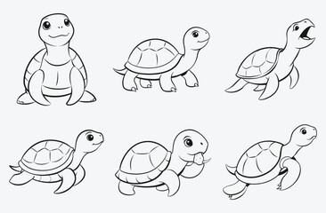 Ultimate Turtle Line Art Set Vector, Intricate Designs for Creative Projects