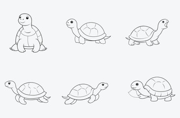 Majestic Tortoise Line Art Vector Collection on white background