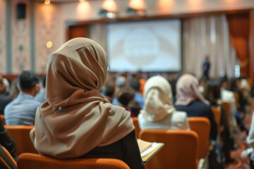 Young Muslim woman attending a talk