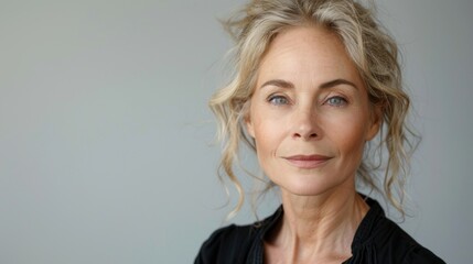 portrait of a beautiful middle-aged Caucasian blonde, studio shot on a white background. well-groomed woman over 50 years old