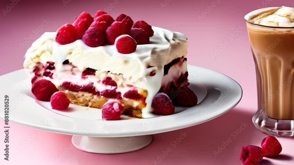 Wall mural  Delicious dessert with raspberries and whipped cream perfect for a sweet treat