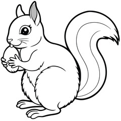 Minimalist Squirrel with Easter Egg Line Art Vector Illustration