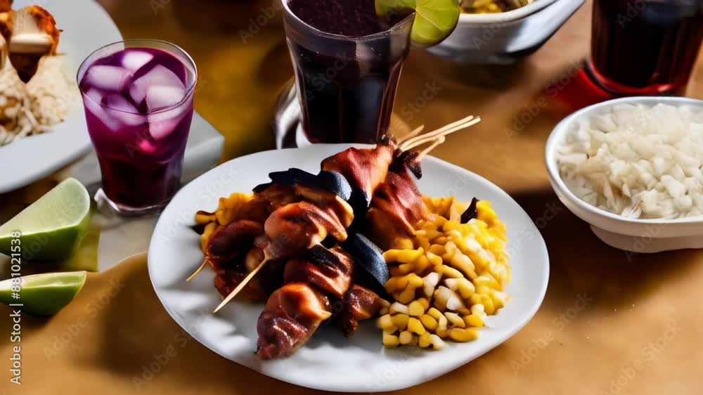 Canvas Prints  Delicious grilled skewers with corn and rice perfect for a summer meal