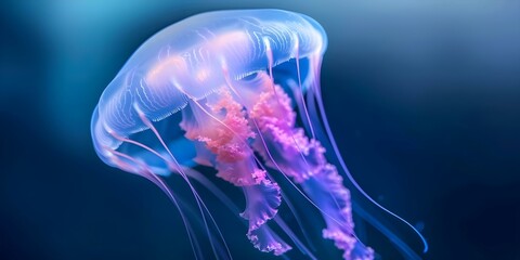 Graceful Float A Colorful Jellyfish in Vibrant Hues. Concept Underwater Photography, Jellyfish, Vibrant Colors, Nature, Graceful Movement