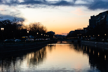 Bridge over Dambovita River. Cityscape Bucharest, Romania, 2023
