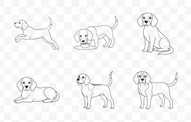 Print Comprehensive Beagle Line Art Vector Set for Detailed Illustrations and Design Projects