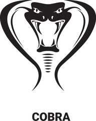 vector cobra snake with hood logo and icon design template. Danger king cobra vector icon. Viper black silhouette isolated on white. Snake simple logo