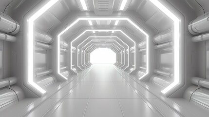 Fototapeta premium futuristic white hallway with bright lights