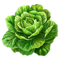 Fototapeta premium Vibrant green lettuce head with crisp, fresh leaves, ideal for salads and healthy meals. High-resolution close-up image of a lettuce, transparent background and watercolor style.
