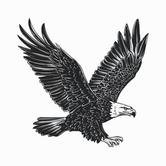 Flat sketch of a majestic eagle in flight, detailed feathers, outstretched wings, minimalistic style
