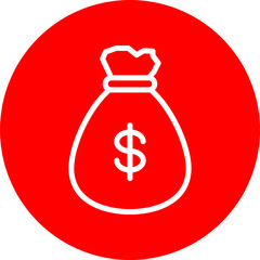 Money Bag Vector Line White Circle Red