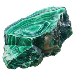 Fototapeta premium High-quality image of a polished malachite stone showcasing vivid green banded patterns and intricate textures, transparent background.