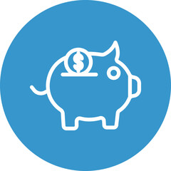 Piggy Bank Vector Line White Circles Multicolors
