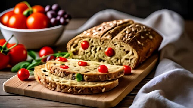  Deliciously prepared bread with fresh toppings ready to serve