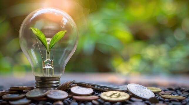 Light bulb containing a green plant