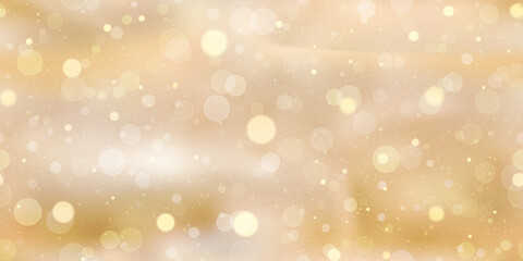 Champagne gradient seamless bg with bokeh and highlights. Luxury shine of golden blurred background with subtle texture. Fantasy vintage glossy wallpaper. Vector illustration