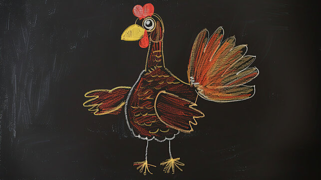 Thanksgiving Turkey drawn in  chalk  by a child on calk board