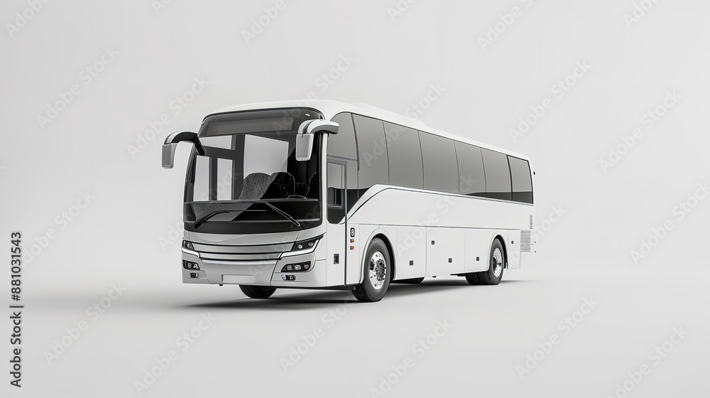 Wall mural Modern travel bus on road in morning, 3D Rendering