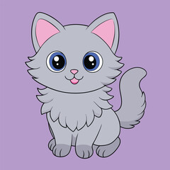 Fluffy Cartoon Little Kitten Vector Graphic