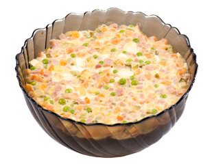 Traditional Russian salad in a bowl
