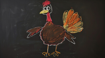 Turkey drawn in  chalk  by a child on chalk board