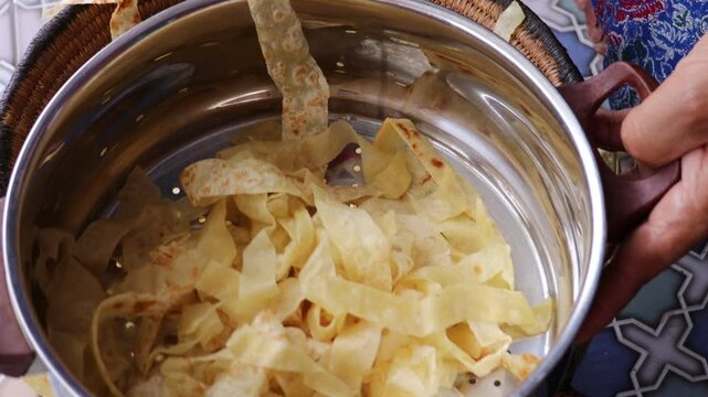 Moroccan Food Rfissa Dish with Chicken, Lentils, and Eggs - Authentic Moroccan Cuisine Video, Traditional Moroccan Cooking, Moroccan Recipes, High-Quality Moroccan Food Video, Moroccan Food Culture