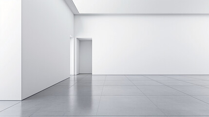 architecture photography, a view the corner of a white empty room, in the style of monochromatic