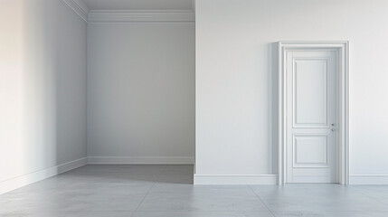 architecture photography, a view the corner of a white empty room, in the style of monochromatic
