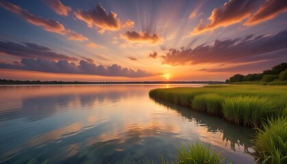 Naklejka premium Sunset view over beautiful water, beautiful landscape