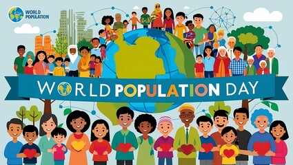 World Population Day June 11  banner, vector art