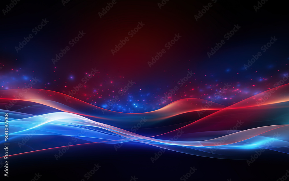 Poster Vibrant abstract blue and red waveform with fluid motion and colorful gradients.