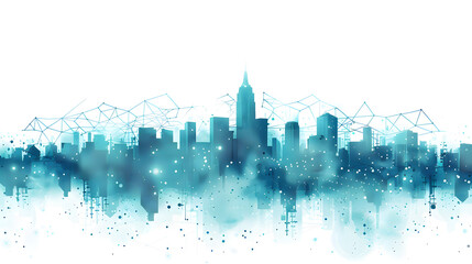 Fototapeta premium Technology city with skyscrapers flat abstract blue illustration isolated on white background