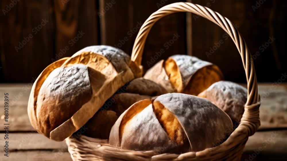 Canvas Prints  Warm rustic bread in a woven basket perfect for a cozy meal