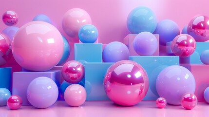 Vibrant 3D Spheres and Cubes in Pastel Colors