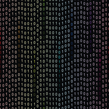 Seamless Vector Pattern Hi tech futuristic Color Decimal Computer Code, Rainbow Matrix Background
