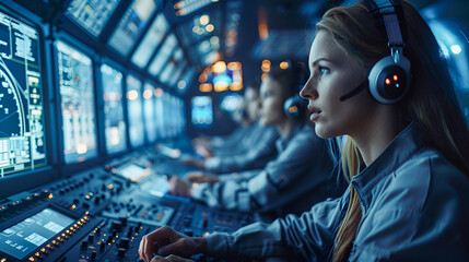 Focused Team Working on Mission Control Center