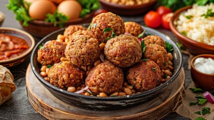 The national cuisine of Egypt. Ta'ameya - cutlets with a side dish of beans.