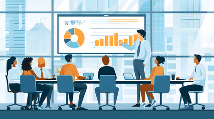 People business meeting in office, flat design style illustration