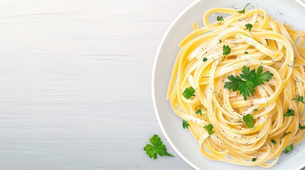 Alfredo pasta flat design top view Italian restaurant theme cartoon drawing colored pastel, very detailed, a high-resolution photo