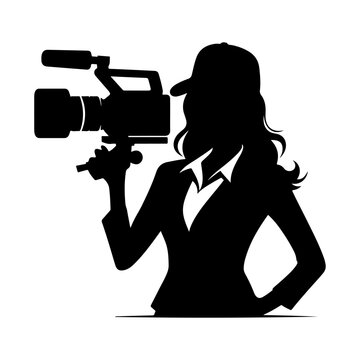 recommend clip art: A female journalist silhouettes vector, Silhouette of a female journalist with a microphone