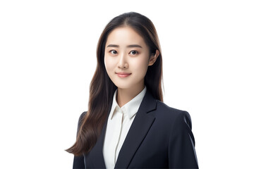 Asian woman businesswoman smiling on transparent background. World of work. Asian country. Asian women. Recruitment. Job offer. Image for graphic designer. China. Japan.